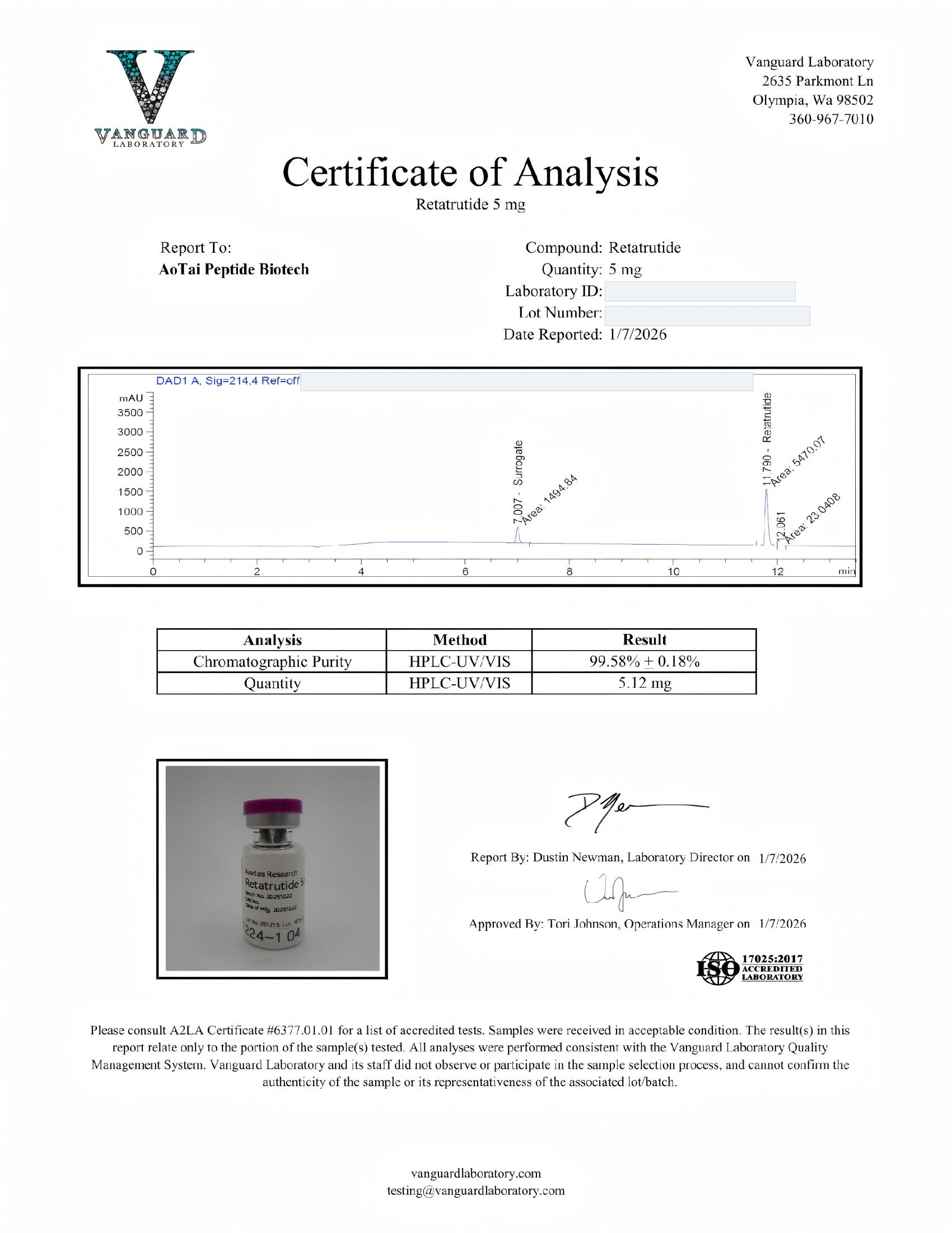 Retatrutide 5 mg — Source reference COA