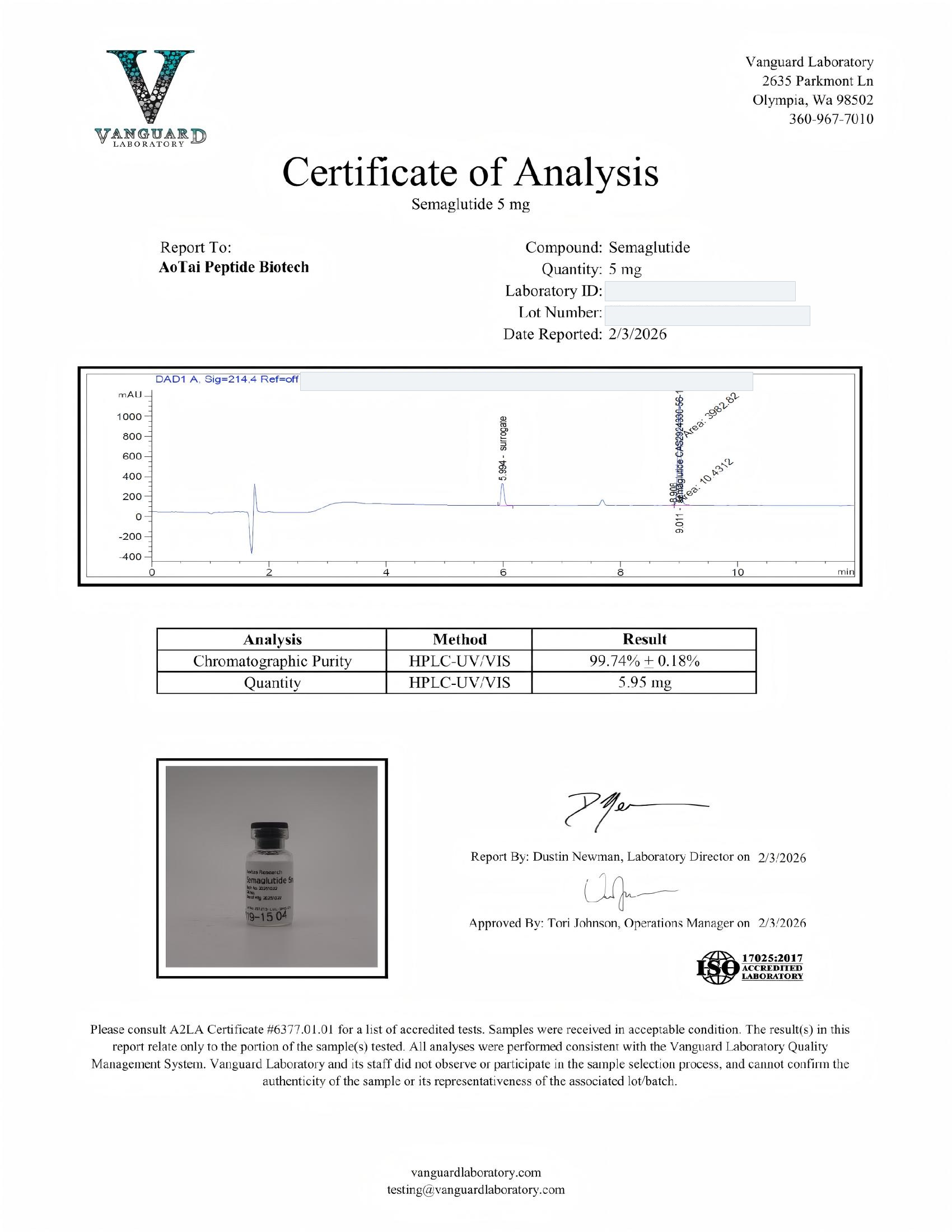 Semaglutide 5 mg — Source reference COA