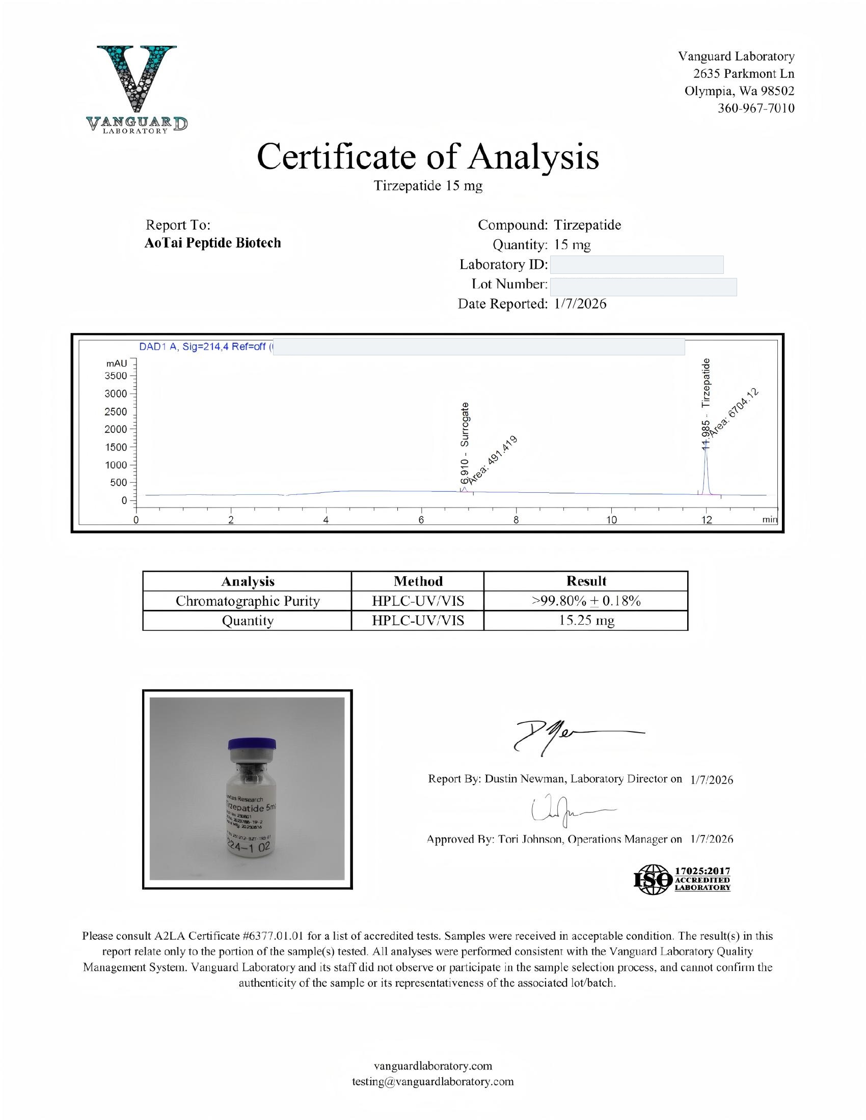 Tirzepatide 15 mg — Source reference COA